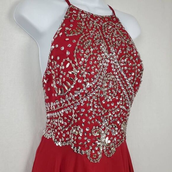 Woman's Small (4-6) Long Burgundy Chiffon Party Prom Gown Dress - Picture 6 of 11